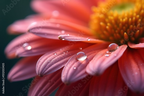 Pink daisy petals with raindrops close-up