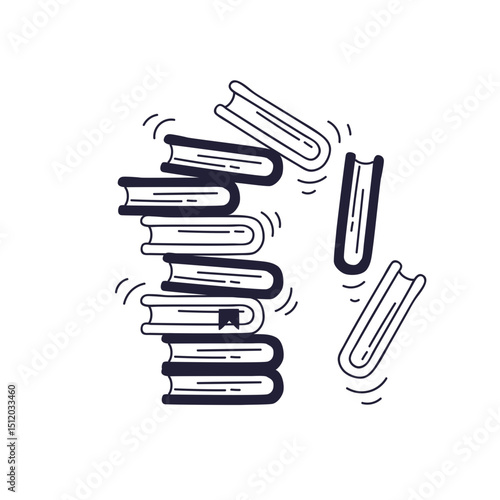 Illustration of a stack of books toppling over, symbolizing chaos or imbalance.