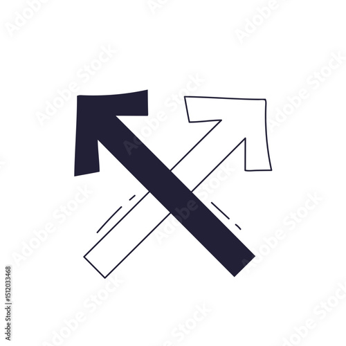 Two opposing arrows crossing each other symbolize conflict or decision-making.