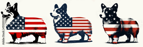Corgi Dog. 4th of July Independence Day American Flag Patriotism Usa America Clipart Vector Illustration. Pembroke welsh canine friend small herding breed companion adorable puppy.