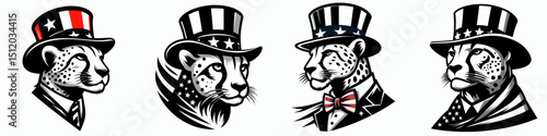 Cheetah. 4th of July Independence Day American Flag Patriotism Usa America Clipart Vector Illustration. Agile feline predator observe swiftness a spotted hunter in the wild animal kingdom.
