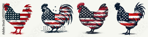 Chicken. 4th of July Independence Day American Flag Patriotism Usa America Clipart Vector Illustration. Fowl poultry bird flavorful diet option nutritious meal & culinary ingredient.