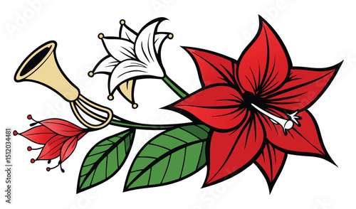Floral arrangement with horn and red poinsettia