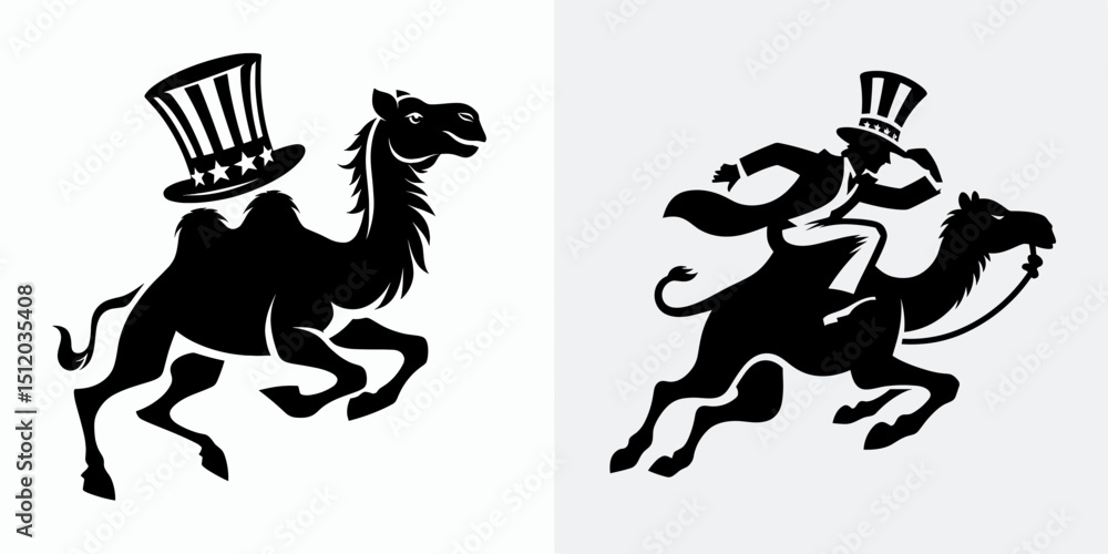 Naklejka premium Camel. 4th of July Independence Day American Flag Patriotism Usa America Clipart Vector Illustration. Desert ungulate tough quadruped exhibiting adaptation for arid climate locomotion.