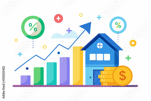 A close-up image of a person using a calculator while holding a credit card, symbolizing financial management, rising interest rates, and digital banking. Futuristic graphics including upward arrows, 