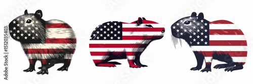 capybara. 4th of July Independence Day American Flag Patriotism Usa America Clipart Vector Illustration. South rodent a semiaquatic mammal gentle giant amazing creature.