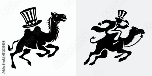 Camel. 4th of July Independence Day American Flag Patriotism Usa America Clipart Vector Illustration. Desert ungulate tough quadruped exhibiting adaptation for arid climate locomotion.
