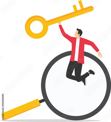 Businessman get a guidance to put a key in its place as an problem solution. Business concept vector illustration. stock illustration

