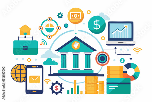 A close-up image of a person using a calculator while holding a credit card, symbolizing financial management, rising interest rates, and digital banking. Futuristic graphics including upward arrows, 