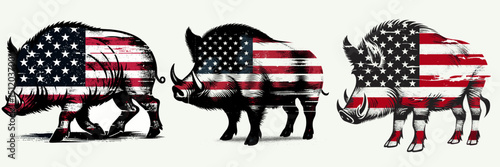 boar1. 4th of July Independence Day American Flag Patriotism Usa America Clipart Vector Illustration. Wild pig study exploring hog habitat behavior danger and hunting tactic.