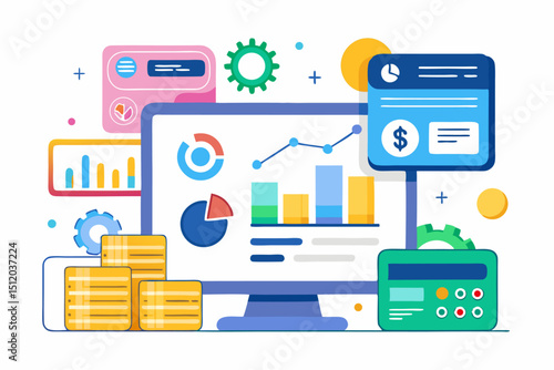 A close-up image of a person using a calculator while holding a credit card, symbolizing financial management, rising interest rates, and digital banking. Futuristic graphics including upward arrows, 