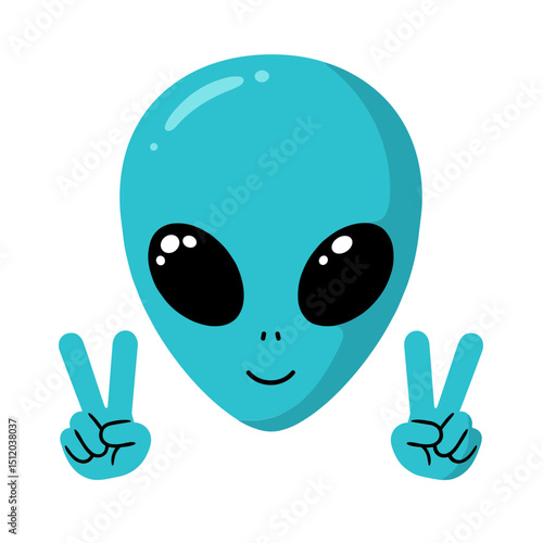 Vector illustration of a cute blue alien character making a peace sign