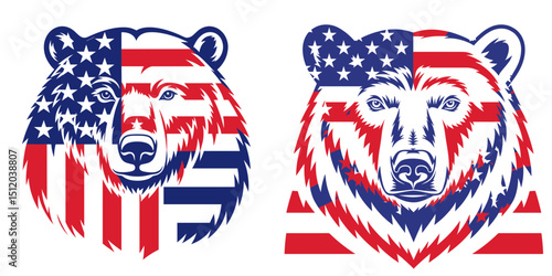Bear Bear. 4th of July Independence Day American Flag Patriotism Usa America Clipart Vector Illustration. Ursine creature large mammal a fierce forest dweller wildlife concept.