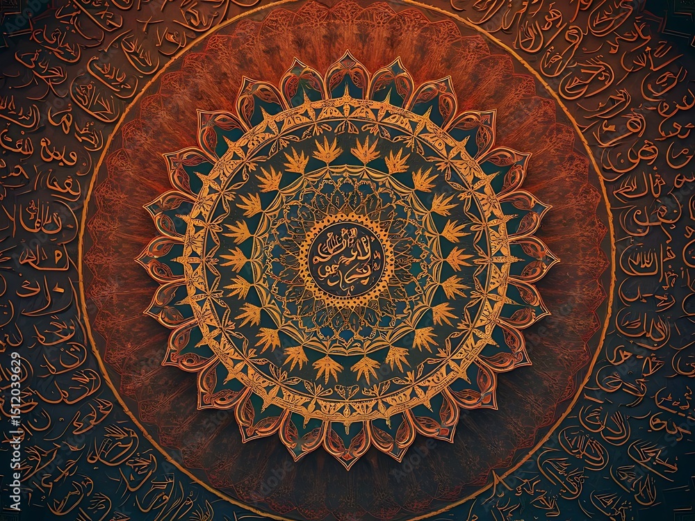 Fototapeta premium Classic Islamic pattern with intricate mandala and arabic calligraphy details