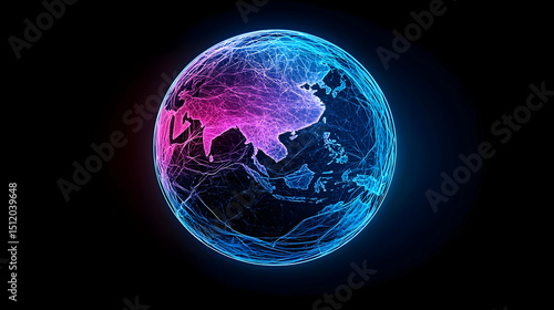 Abstract Glowing Polygonal Earth Visualization