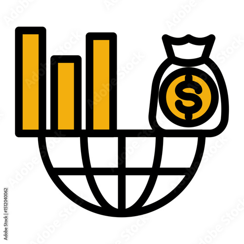 World Economy Icon - GDP Growth & Market Trend (Color Lineal Style)