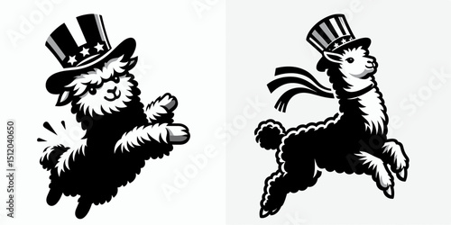 Alpaca. 4th of July Independence Day American Flag Patriotism Usa America Clipart Vector Illustration. Soft camelid premium fiber source raising livestock rural farming textile creation.