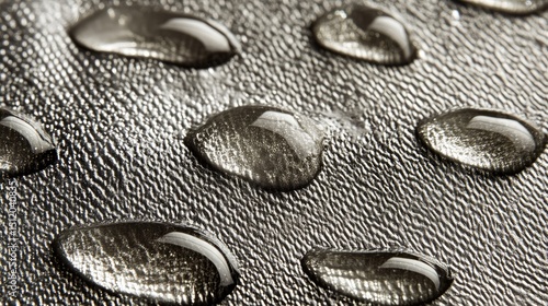 Close-up view of water droplets on a textured surface.