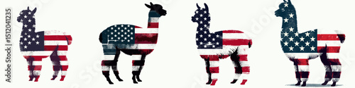 Alpaca. 4th of July Independence Day American Flag Patriotism Usa America Clipart Vector Illustration. Llama relative fiber animal wool breed ranching livestock creation.