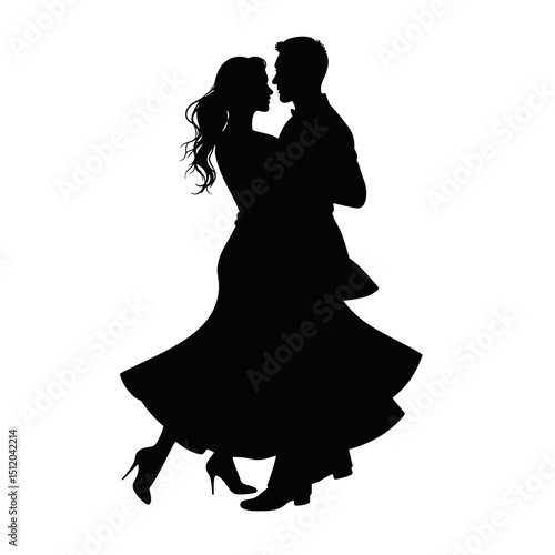 Silhouette of couple dancing tango with passion and intimacy  