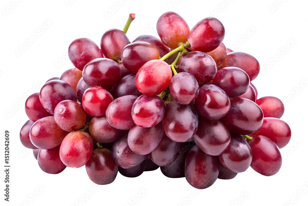 Fototapeta premium Juicy Red Grapes Bunch Isolated on White Background - Transparent PNG