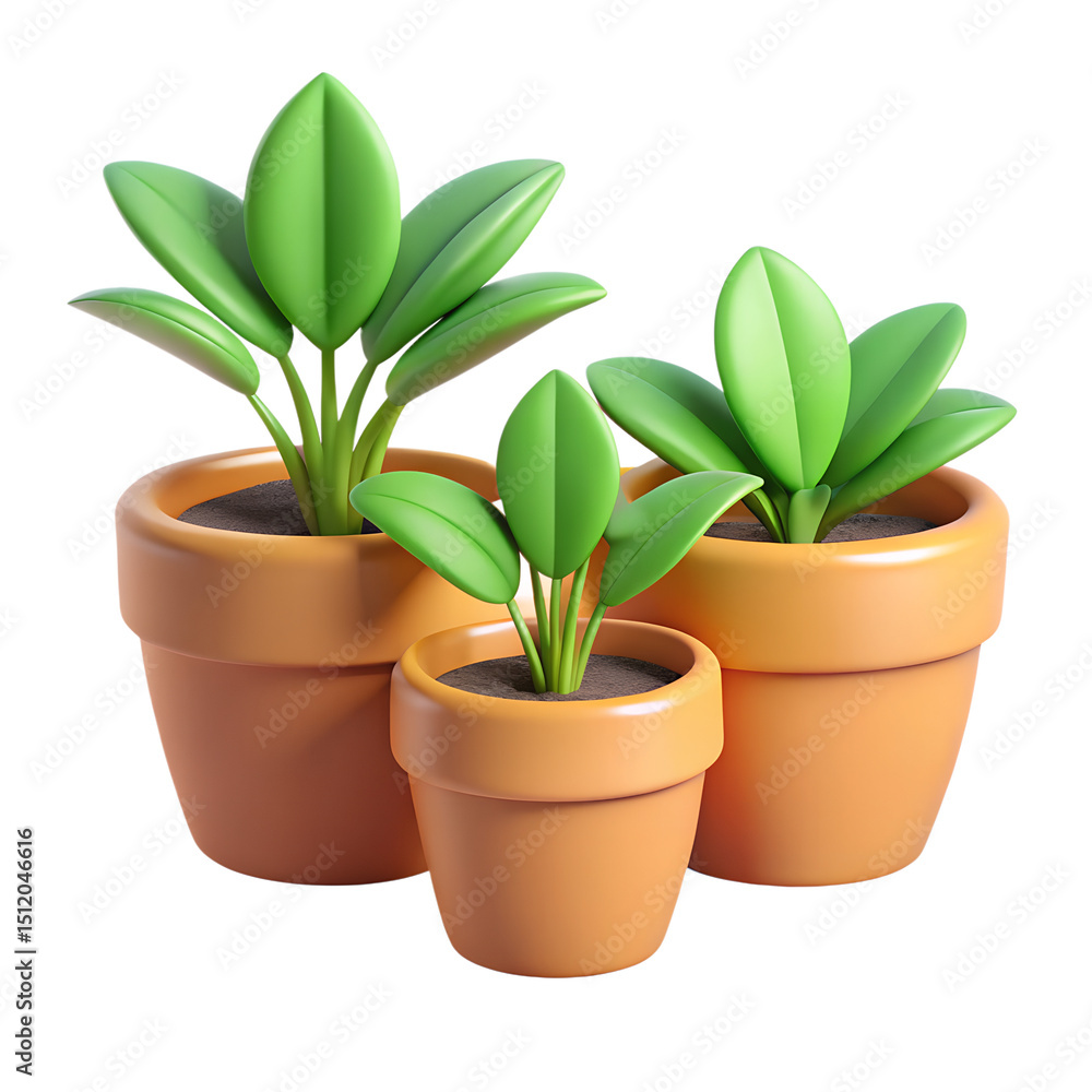 Obraz premium Growing Green Trio: A vibrant visual of three potted plants thriving in earthy containers. This image represents the beauty and simplicity of nature.