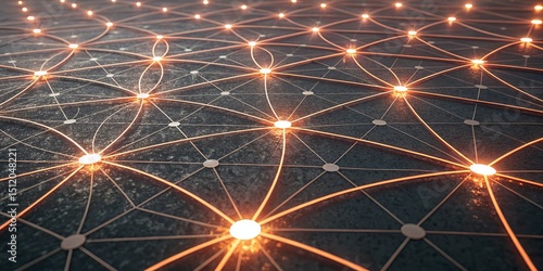 Glowing Network Abstract Connected Nodes and Lines on Dark Surface, connection, technology