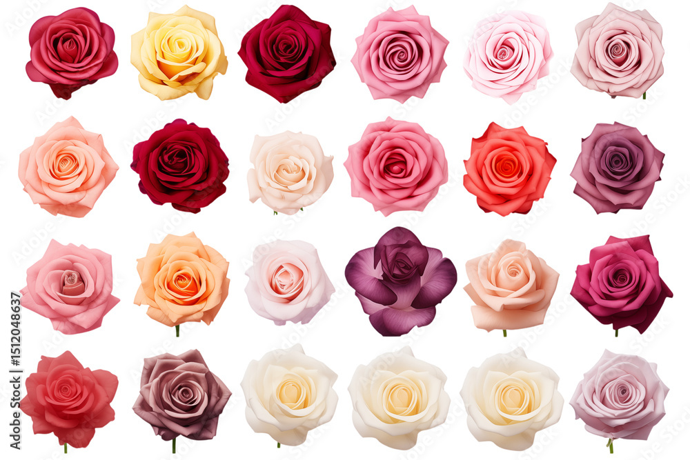 24 Rose Varieties: A Collection of Colorful Roses isolated on transparent background png 24 Rose Varieties: A Collection of Colorful Roses isolated on transparent background png