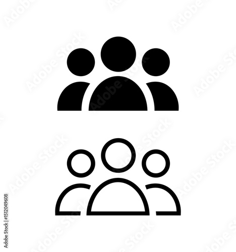 People flat icon. Simple vector illustrations. Line icon and filled icon. Team profile sign on white background