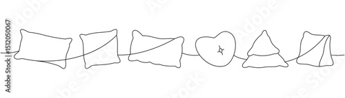Set of plump pillows one line continuous drawing. Warm cozy pillows. Vector illustration.