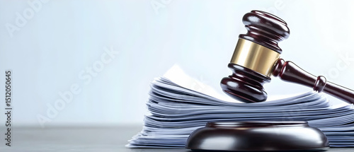 Gavel And Pile Of Documents On Light Gray Surface