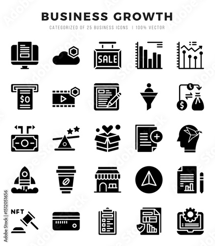 Set of Glyph Business Growth Icons. Glyph art icon. Vector illustration