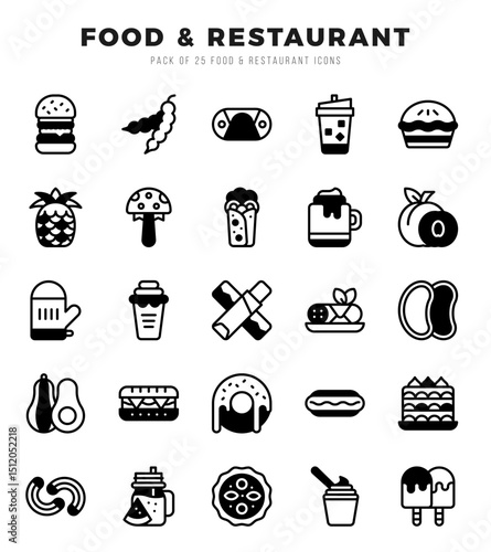 Food and Restaurant Lineal Filled icons collection. 25 icon set. Vector illustration.