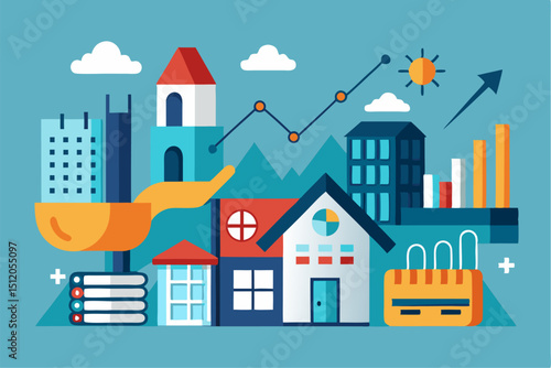 A close-up image of a person using a calculator while holding a credit card, symbolizing financial management, rising interest rates, and digital banking. Futuristic graphics including upward arrows, 