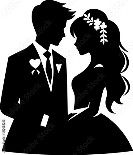Marriage Icon – Happy Bride and Groom Silhouette for Wedding Invitation