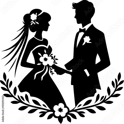 Wallpaper Mural Marriage Icon – Happy Bride and Groom Silhouette for Wedding Invitation Torontodigital.ca