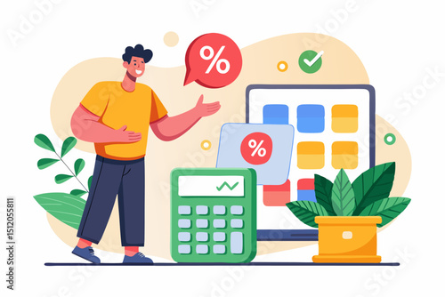 A close-up image of a person using a calculator while holding a credit card, symbolizing financial management, rising interest rates, and digital banking. Futuristic graphics including upward arrows, 