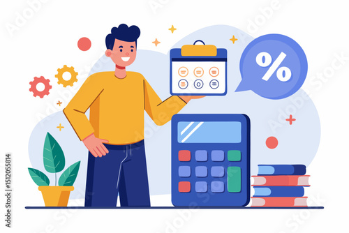 A close-up image of a person using a calculator while holding a credit card, symbolizing financial management, rising interest rates, and digital banking. Futuristic graphics including upward arrows, 