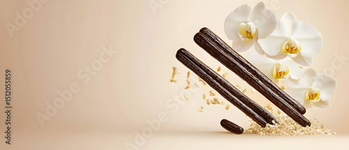 Chocolate Sticks With Orchid Flowers And Sprinkles On Beige Background