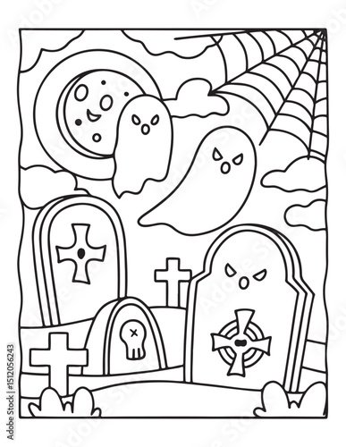 halloween coloring page, line art, halloween illustration