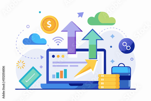 A close-up image of a person using a calculator while holding a credit card, symbolizing financial management, rising interest rates, and digital banking. Futuristic graphics including upward arrows, 
