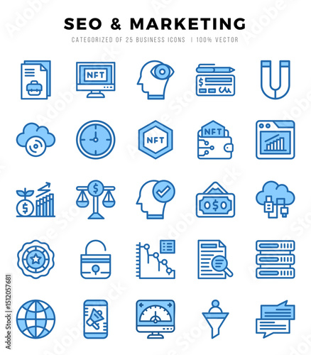 Vector SEO & Marketing types icon set in Two Color style. vector illustration.
