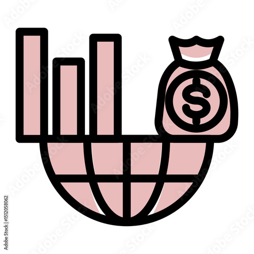 World Economy Icon - GDP Growth & Market Trend (Solid Color Lineal Style)