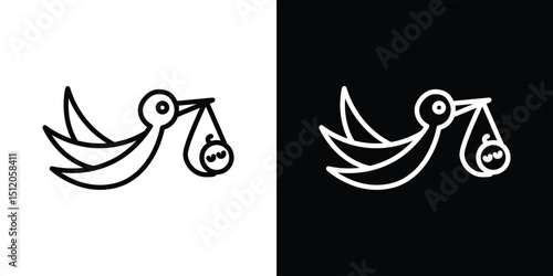 Stork with baby icon. Simple element illustration. outline and flat symbol design