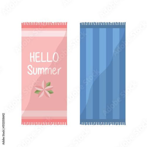 summer beach towel set in pink and blue colors isolated vector illustration