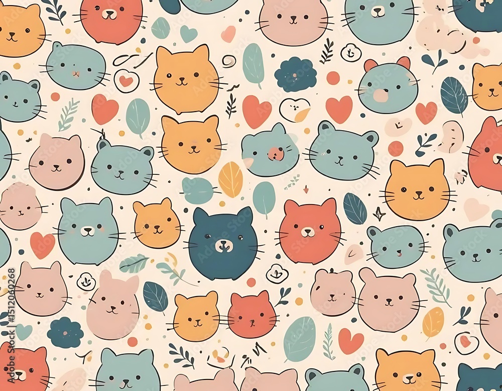 Fototapeta premium Cute pattern background with cartoon elements and soft tones