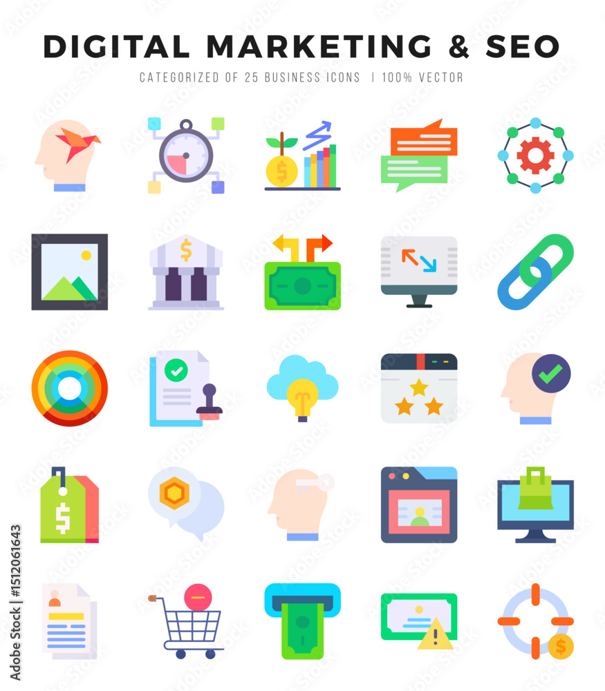DIGITAL MARKETING & SEO icons Pack. Flat icons set. DIGITAL MARKETING & SEO collection set. Simple vector icons. DIGITAL MARKETING & SEO icons Pack. Flat icons set. DIGITAL MARKETING & SEO collection set. Simple vector icons.