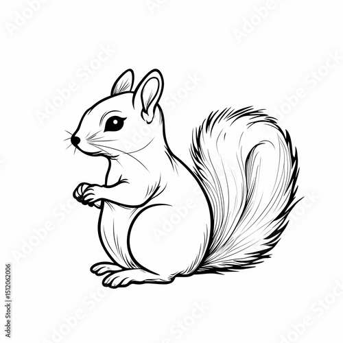 Squirrel line drawing sitting with fluffy tail