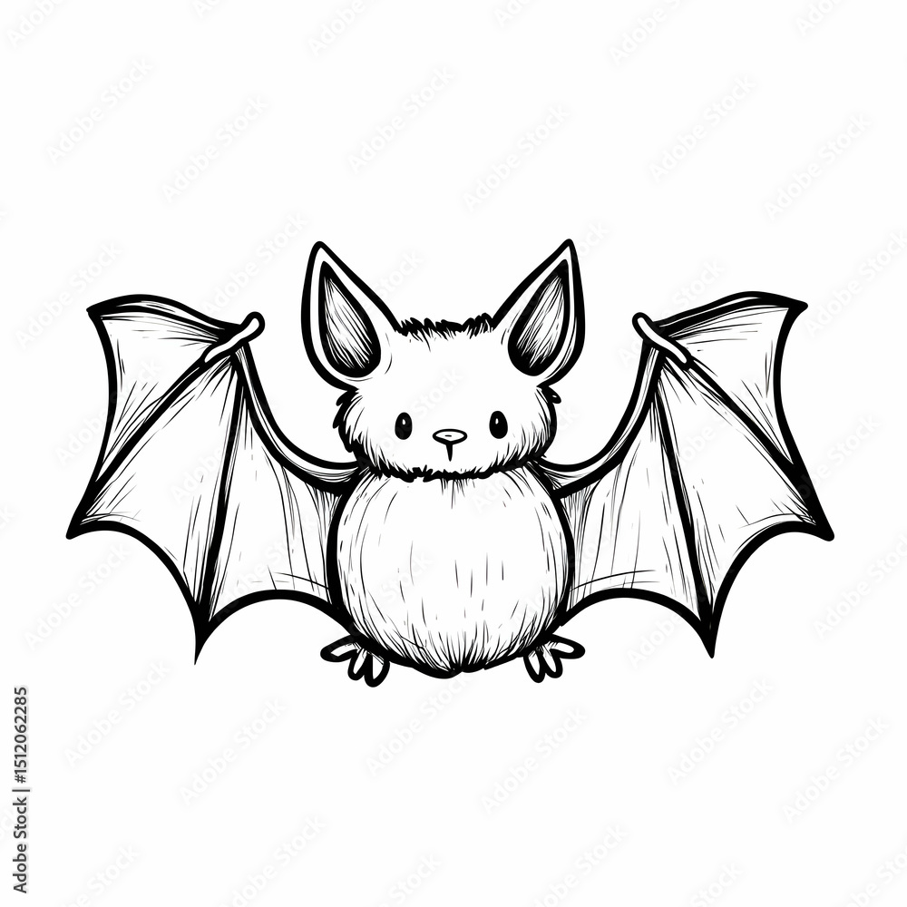 Obraz premium Cute bat cartoon with wide wings and big eyes in handdrawn style
