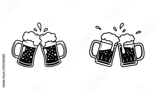 Cheers to celebration two beer mugs clinking together with splashes of foamy beer
